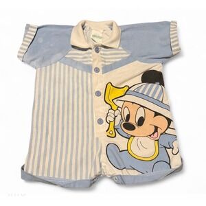 Vintage 1984 Disney Babies Mickey Mouse Romper 18 Months Blue Striped Collared